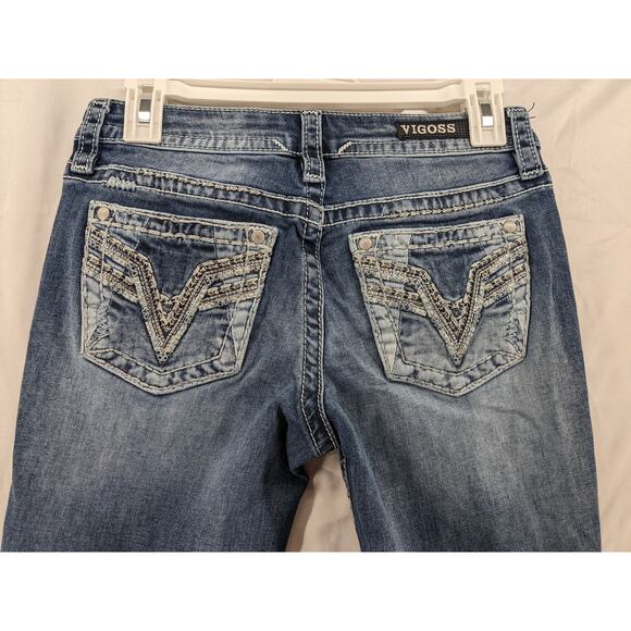 Vigoss Chelsea Skinny Jeans 1/2 Blue 28x25 Heritage Fit Embroidery‎ Thick Stitch - Picture 3 of 14